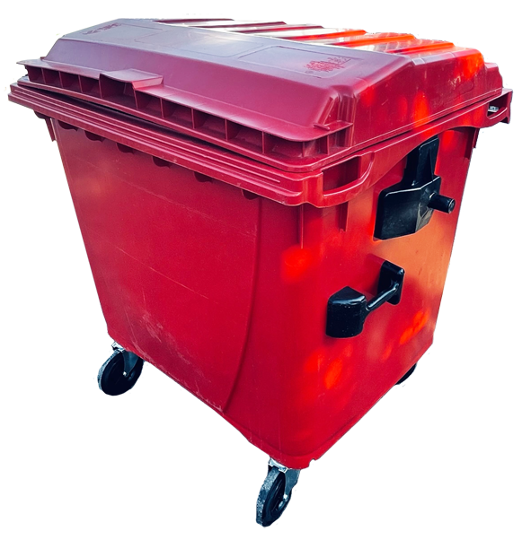Plastový kontajner 1 100 l s plochým vekom - červený
