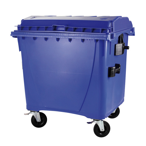 Plastový kontajner 1100 l s plochým vekom - modrý